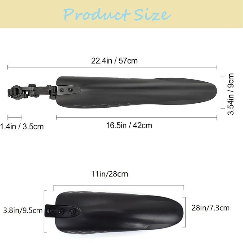 Fat Cat Adjustable Road Mountain Bike Bicycle Cycling Tire Front/Rear Mud Guards Mudguard Fenders Set (Black-2) - Image 2